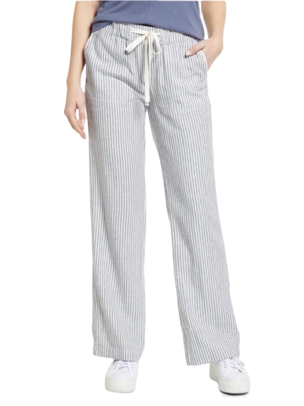 NWT Nordstrom Caslon Navy/Ivory Linen Drawstring Pants Size: XL